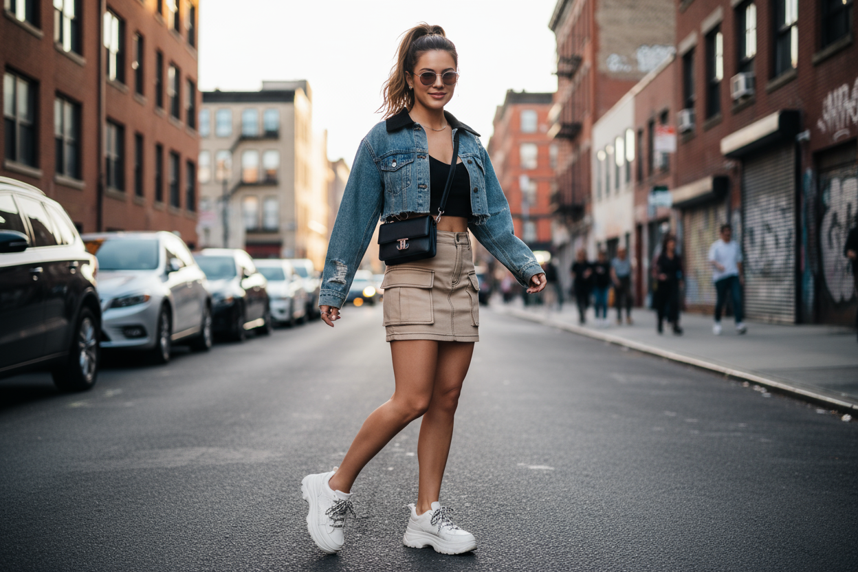 Beige Cargo Skirt
