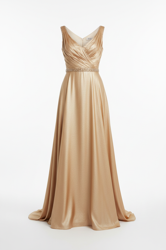 Evening Dress in Champagne Gold - Front View