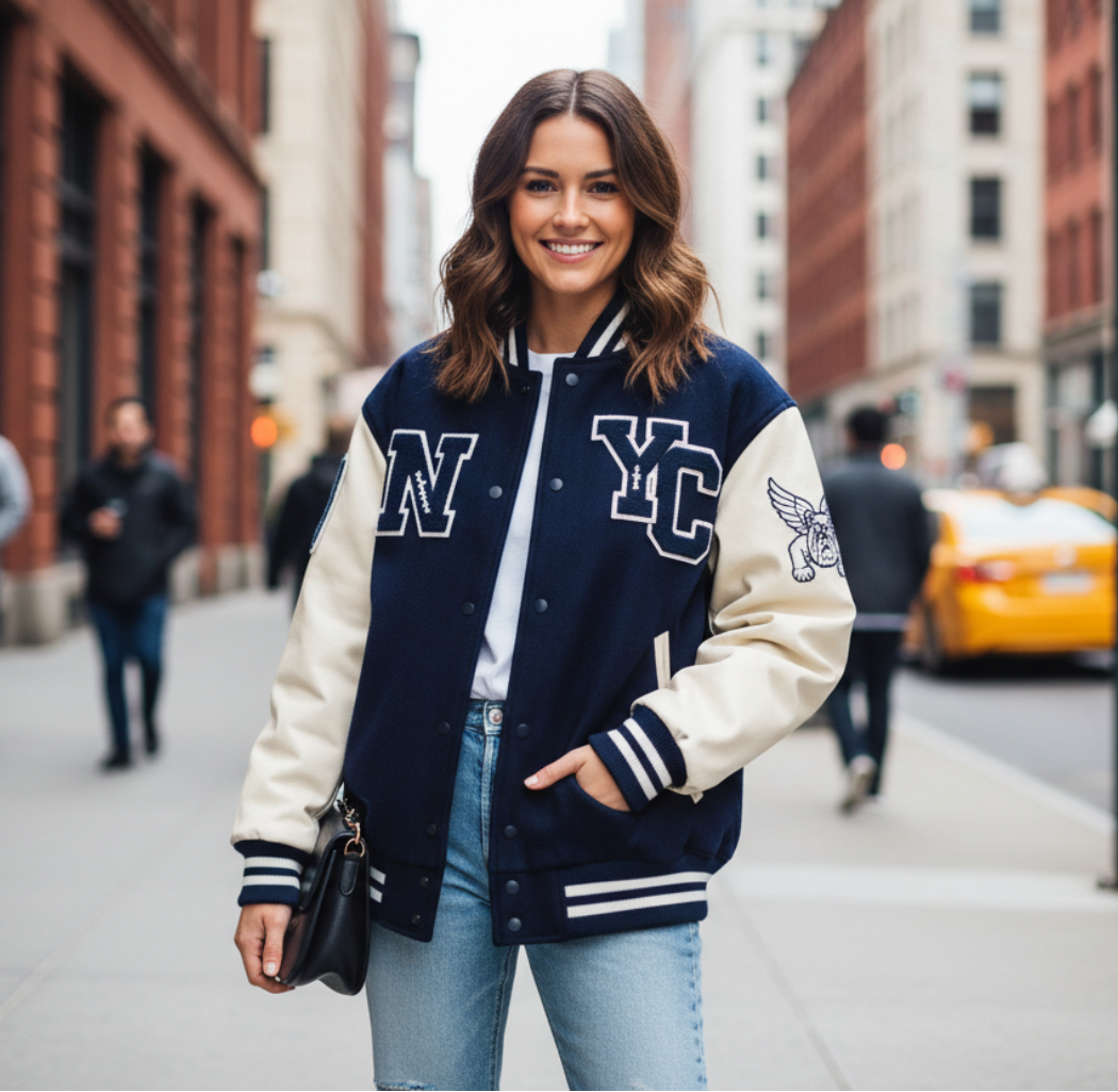 Navy White Varsity Jacket