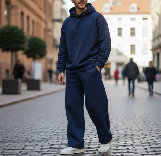 Navy Blue Wide-Leg Joggers